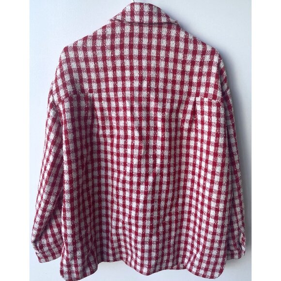 Miu Miu Red & White Checkered Button-Up Jacket With Pockets Made In Italy Wool B - Picture 2 of 9